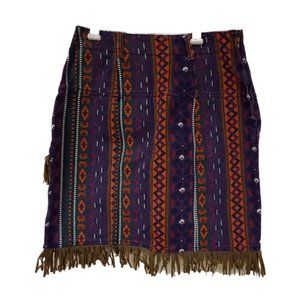 Vtg Red Rover Womens W28 x L19 Multicolor Rodeo Aztec Pattern Denim Short Skirt